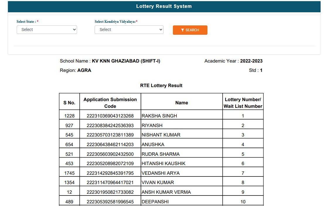 Kendriya Vidyalaya Admission 2025-26 Lottery Results PDF